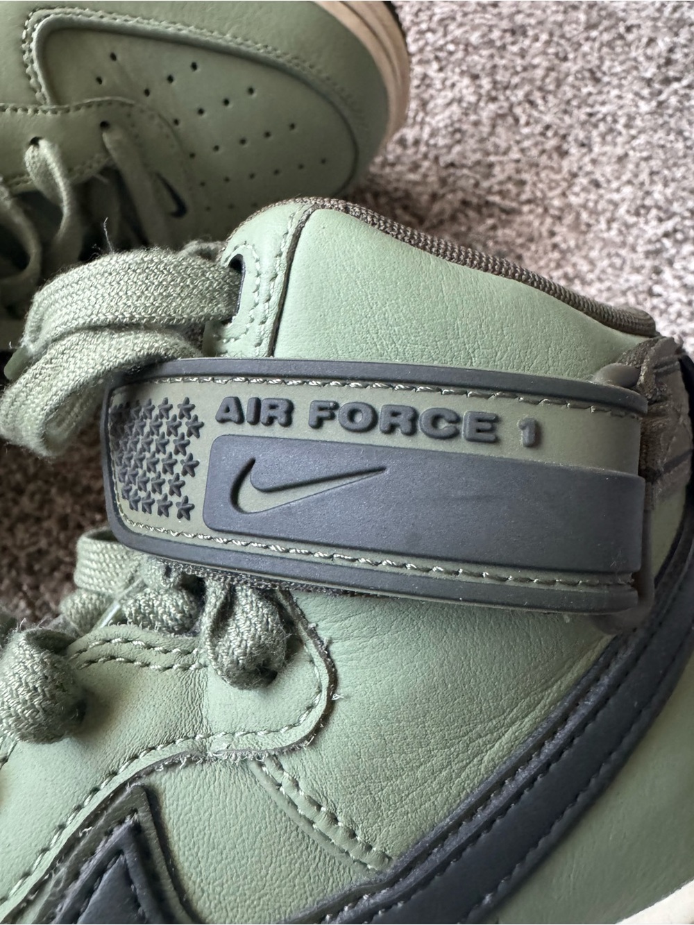 Nike Air Force 1 Mid-Top Sneakers Sage Green with Dark Gray Swoosh - Picture 3 of 7